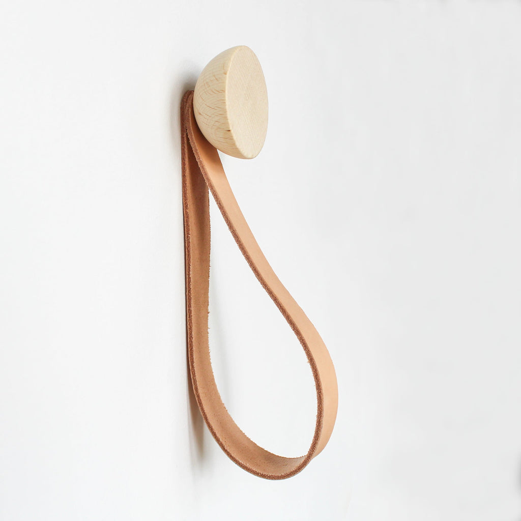 Beech Wood Wall Hook with Leather Strap