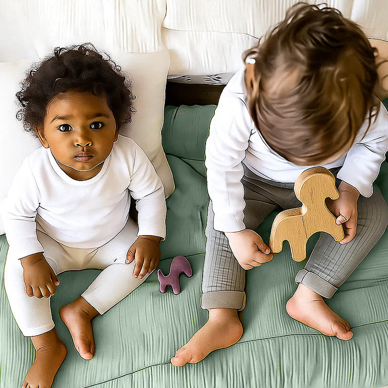 edredon et coussin vert et blanc lit enfant 18 mois coton bio france papate