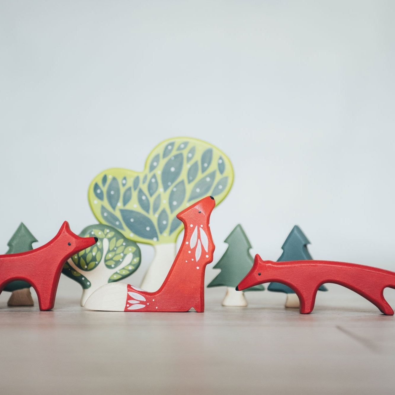 Fox Family Wooden Toy Set